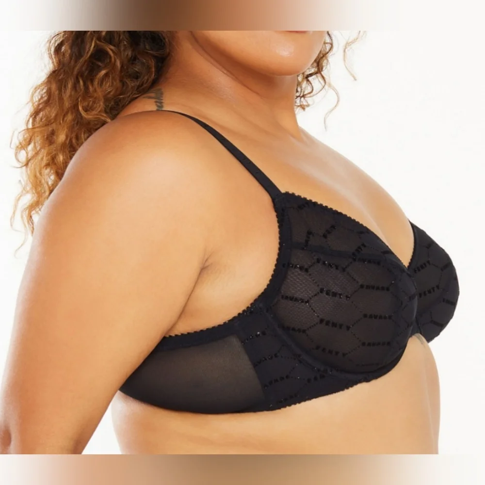 💋SAVAGE X FENTY BY RHIANNA FLOCKED LOGO UNLINED DEMI BRA SIZE 38DD